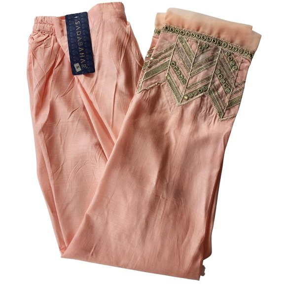 Women's Silk Trouser Pant Mirror Embroidered Sadabahar Designer Pakistani Indian - Picture 13 of 16